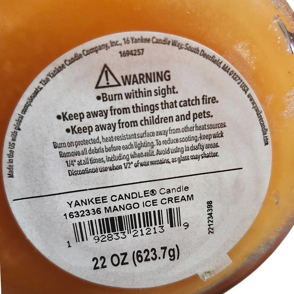 Yankee Candle Mango Ice Cream Large Jar 22oz‎ Retired Rare Discontinued 1632336